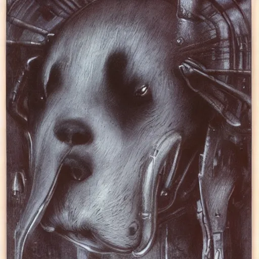 Prompt: a puppy, by giger and beksinski
