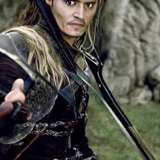 Image similar to A still of Johnny Depp as Legolas in Lord of the Rings (2001)