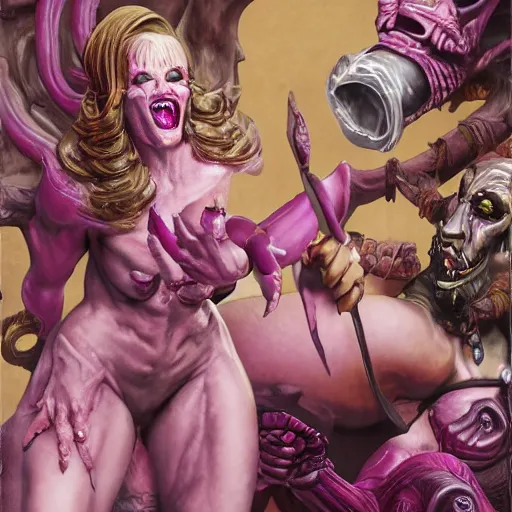 Prompt: laughing slaanesh, style of sexy norman rockwell, 8 k, ultra detailed, photograph, airbrush, rule of thirds.