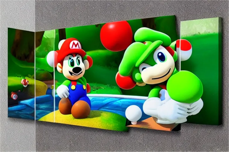 Image similar to painting wonderland marioworld yoshi kurbi dofus acrylic 3 d real