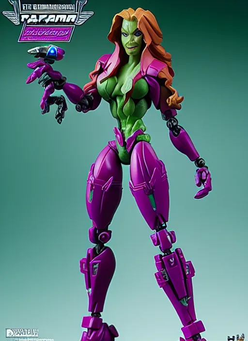 Prompt: Transformers Poison Ivy action figure from Transformers: Kingdom, symmetrical details, by Hasbro, Takaratomy, tfwiki.net photography, product photography, official media