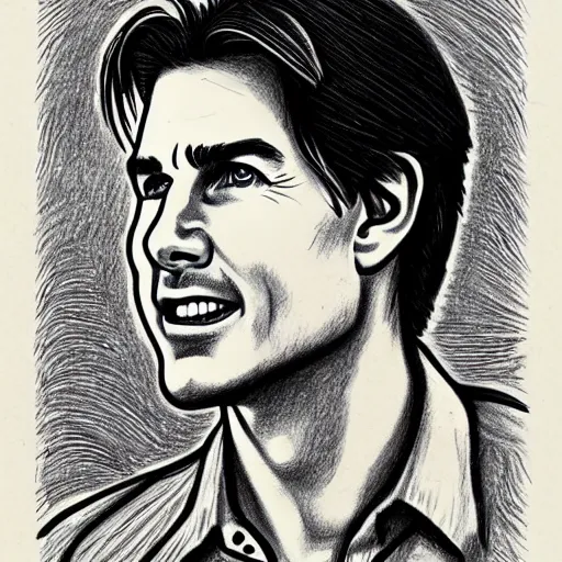 Prompt: a portrait drawing of Tom Cruise drawn by Robert Crumb