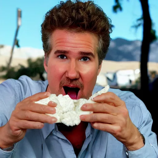 Image similar to will farrell eating handful of cottage cheese in albuquerque