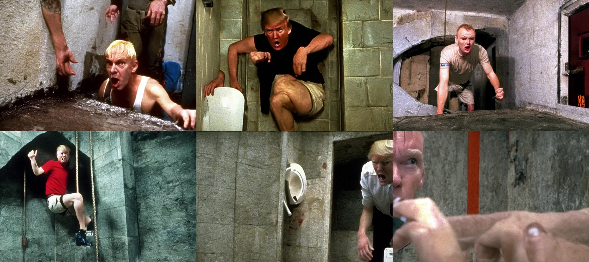 Prompt: donald trump climbing out of the worst toilet in scotland in the movie trainspotting 1 9 9 6