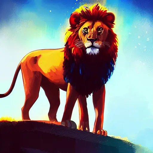 Prompt: lion, pedro correa, alena aenami