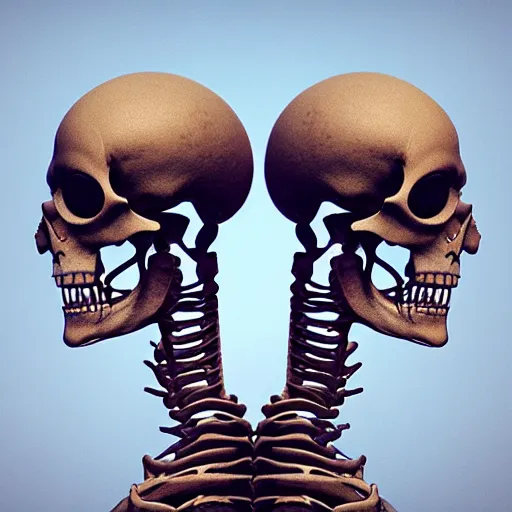 Image similar to A profile of two skeletons facing each other by Beeple, Trending on Artstation, Octane Render