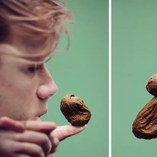 Image similar to a goldendoolde petting a giant piece of poop, it’s steamy, 10000000 likes on Instagram,