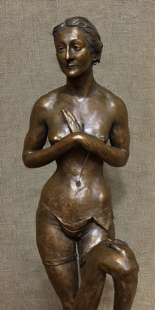 Image similar to detailed photo of old bronze patina statue of most famous woman, full body portrait, various bending poses, photorealism, intricate detail, museum diffuse lighting