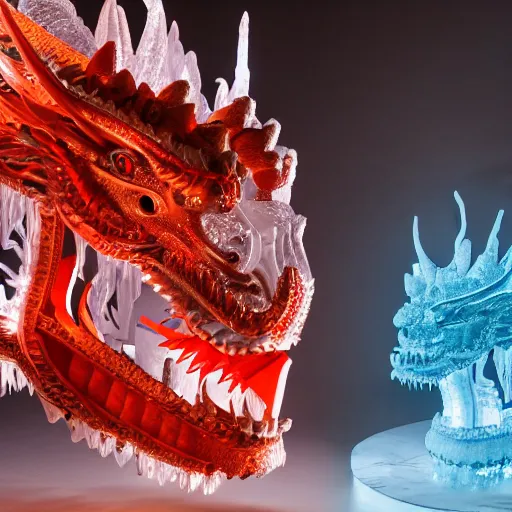 Prompt: an extremely detailed ice sculpture of a chinese dragon, studio lighting, 8K UHD
