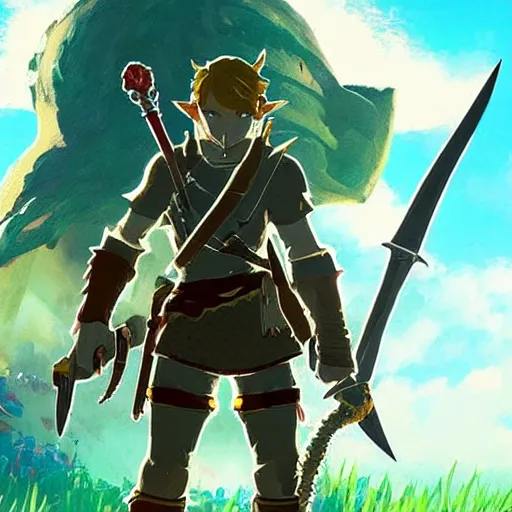 Image similar to a ultra detail picture portrait of A warrior in shimmering armor, the sun at their back, strides forward with sword held high. They are the embodiment of courage and strength, and they are ready to fight for what is right. vivid tones, wide angle, by miyazaki, nausicaa ghibli, breath of the wild, 8k, photorealistic,