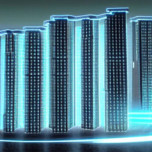 Image similar to a flat building existing of hexagons from the movie tron : legacy