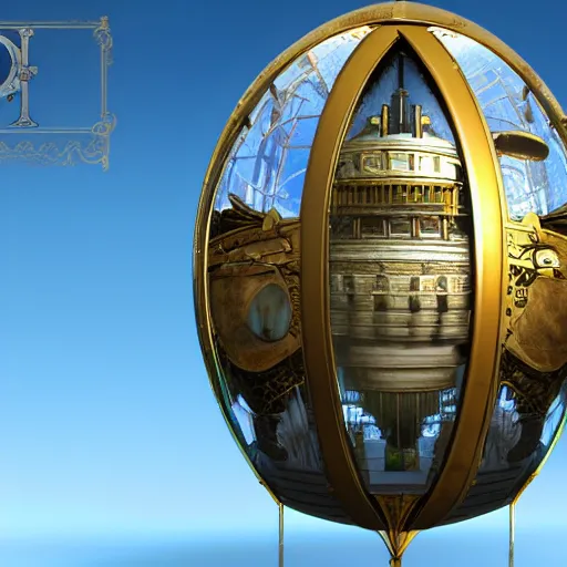 Prompt: enormous flying steampunk city in a faberge egg, sky, fantasy art, unreal engine,