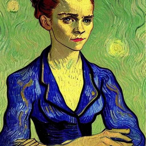 Prompt: vincent van gogh style painting of emma watson