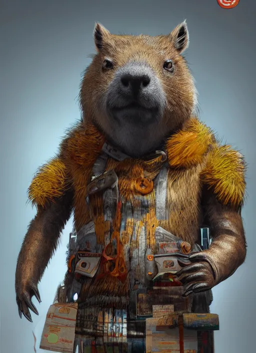 Prompt: detailed full body concept art illustration oil painting of an anthropomorphic capybara office manager in full intricate clothing, biomutant, dystopian, ultra detailed, digital art, octane render