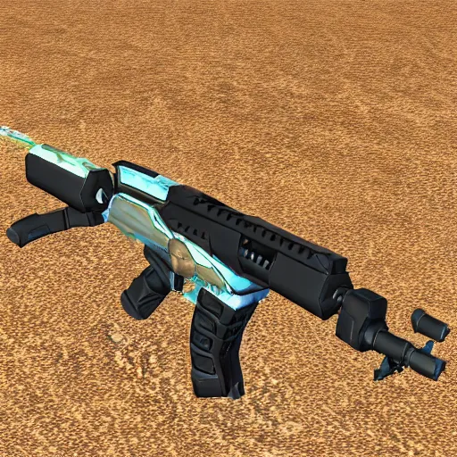 Prompt: a style correct photon rifle from Phantasy Star Online, high detail, high contrast, desert camouflage