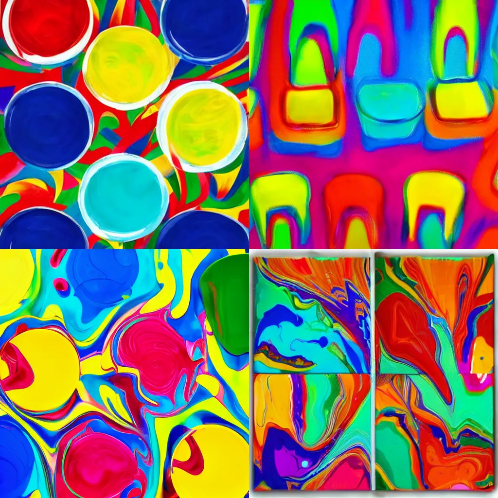 Prompt: Abstract flip cup pouring in bright colors