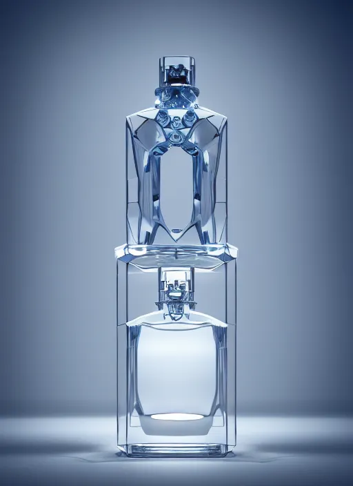 Prompt: perfume bottle standing in the center of a biomechanical white enchanted city village with smooth fair walls, up close shot, sharp focus, global illumination, radiant light, alexandre ferra white mecha, irakli nadar, octane highly render, 4 k, ultra hd,