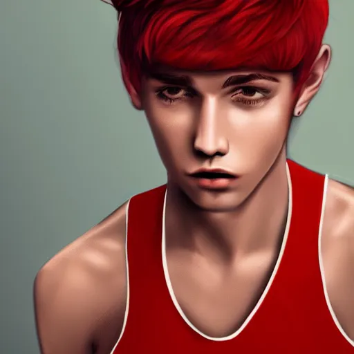 Prompt: professional digital art of a fashionable young man with red hair and a black sweatband, high quality, highly detailed, HD, 8K