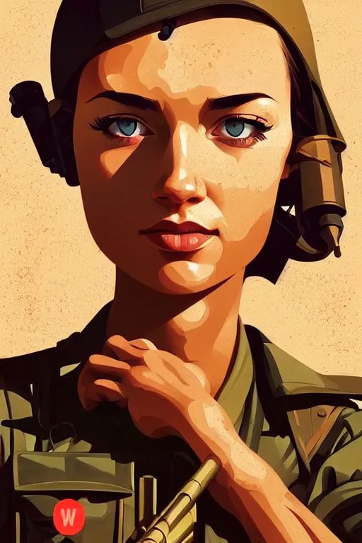 Prompt: ww 2 sniper, desert colors, smooth face, centered median photoshop filter cutout vector behance hd by artgerm, jesper ejsing, by rhads, makoto shinkai and lois van baarle, ilya kuvshinov, rossdraws, illustration, art by ilya kuvshinov and gustav klimt