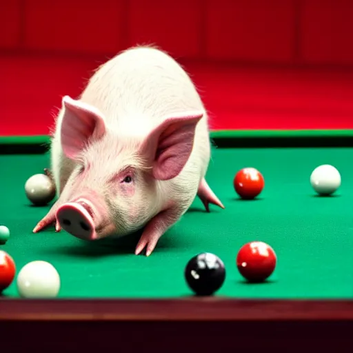 Image similar to 8k photo of pigs playing snooker