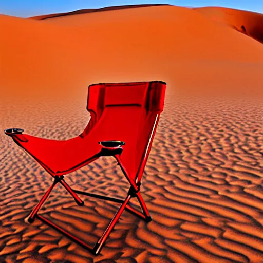 Image similar to a red camping chair in the middle of the sahara desert