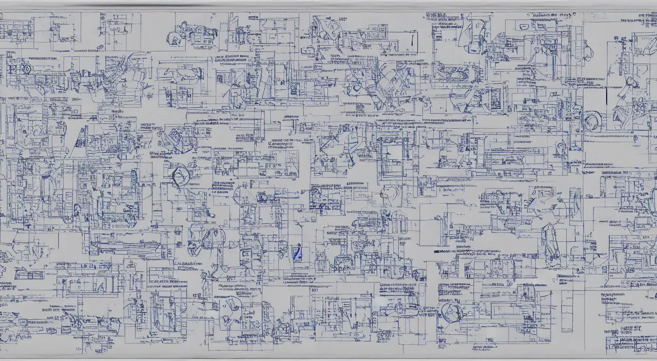 Prompt: Mobile Suit Gundam Blueprint, exploded diagrams