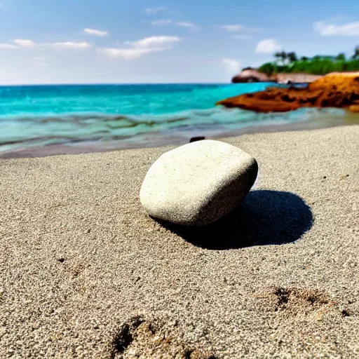 Prompt: a beautiful rock on the beach