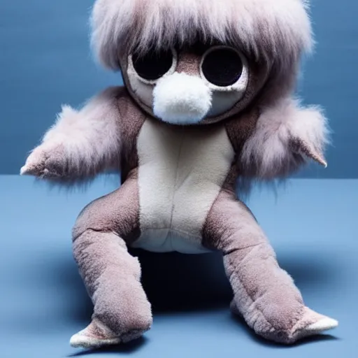 Prompt: a cute plush fluffy chthonic doll monster made to look like a baby