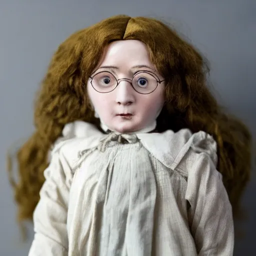 Prompt: Harry potter as a old Old worn antique doll on, white background, award winning photo