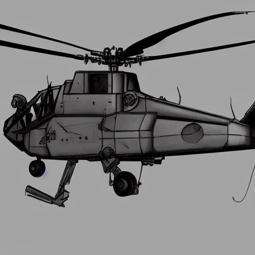 Image similar to attack helicopter, concept art, industrial design, highly detailed