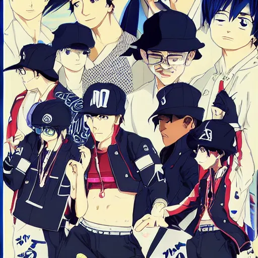 Image similar to the protagonists of a rap battle anime, art by shinichiro Watanabe,