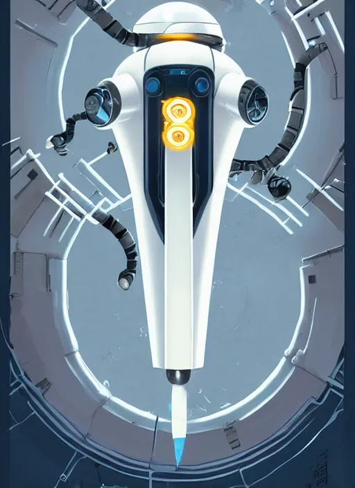 Prompt: poster artwork by Michael Whelan and Tomer Hanuka, of a product poster of the Portal Gun, from the game Portal 2, from Valve, Aperture Science, clean