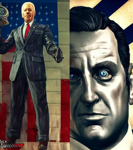 Image similar to portrait of joe biden cosplaying bioshock, by wlop, by simon stalengrad, bioshock screenshot, photorealistic fan art, gta 5, detailed shading, intricate abstract, steampunk