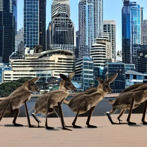 Prompt: sydney invaded by kangaroos in the future