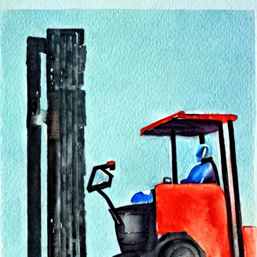 Image similar to a fork on a forklift in a lift, watercolor