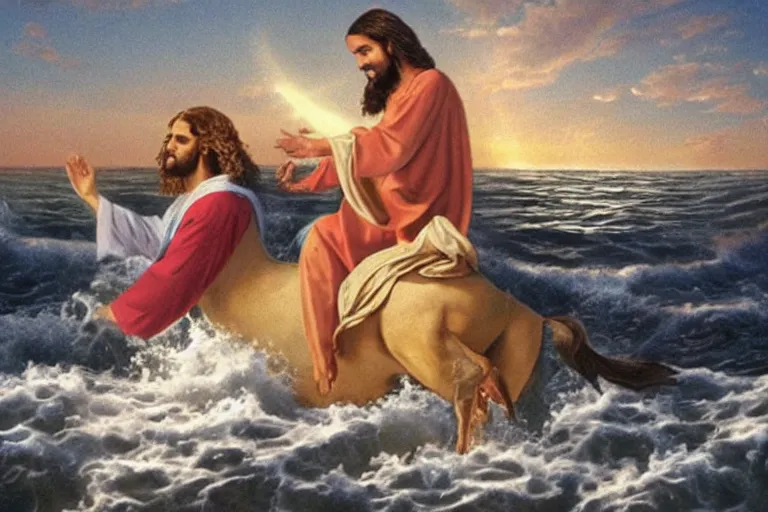 Prompt: jesus riding the vibe wave