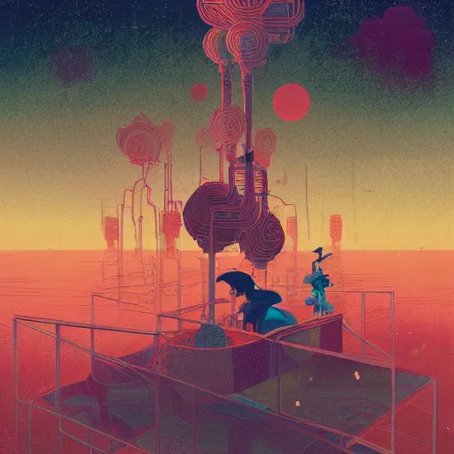 Image similar to illustration of something in mind by Victo Ngai and James Gilleard and Bruce Pennington