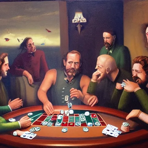Prompt: amongus playing poker in a smokey barroom