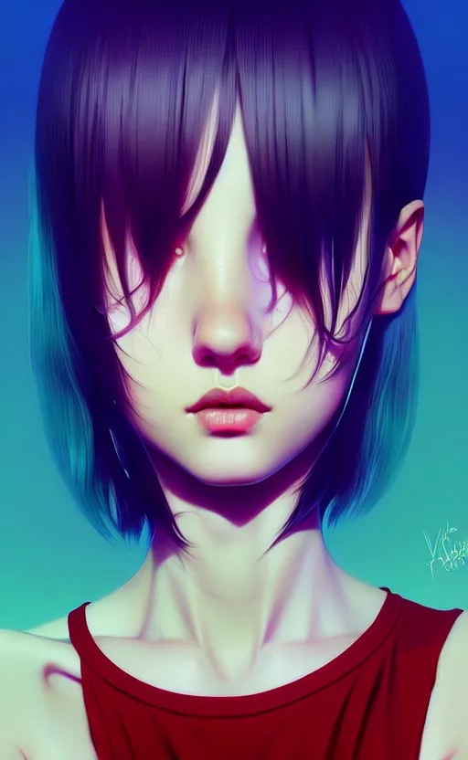 Image similar to a beautiful young british alternative music singer. optical illusion art by ilya kuvshinov lois van baarle ross tran range murata artgerm katsuhiro otomo norman rockwell. highly detailed intricately sharp focus mystically trending deviantart, pinterest, vogue italia, unreal engine 5, 4 k uhd image