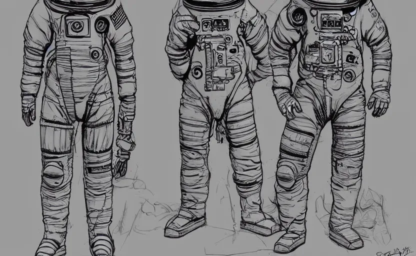 Prompt: full body astronaut sketch, concept art, digital art, in the style of darren bartley, katsuya terada