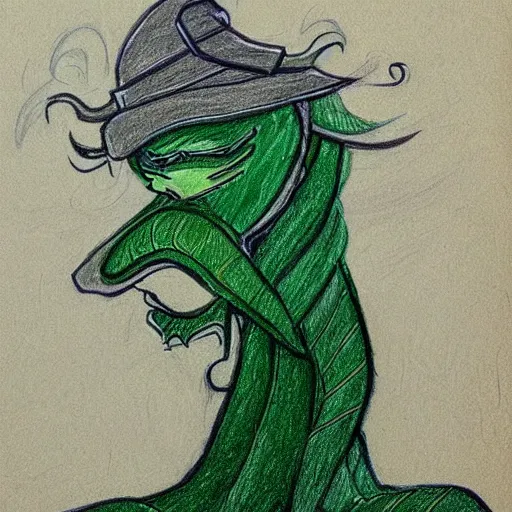 Prompt: Mary GrandPré drawing of a Slytherin