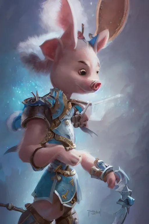 Prompt: anthropomorphic warrior piglet, girl, female, pale blue armor, cute and adorable, pretty, beautiful, DnD character art portrait, matte fantasy painting, DeviantArt Artstation, by Jason Felix by Steve Argyle by Tyler Jacobson by Peter Mohrbacher, cinematic lighting