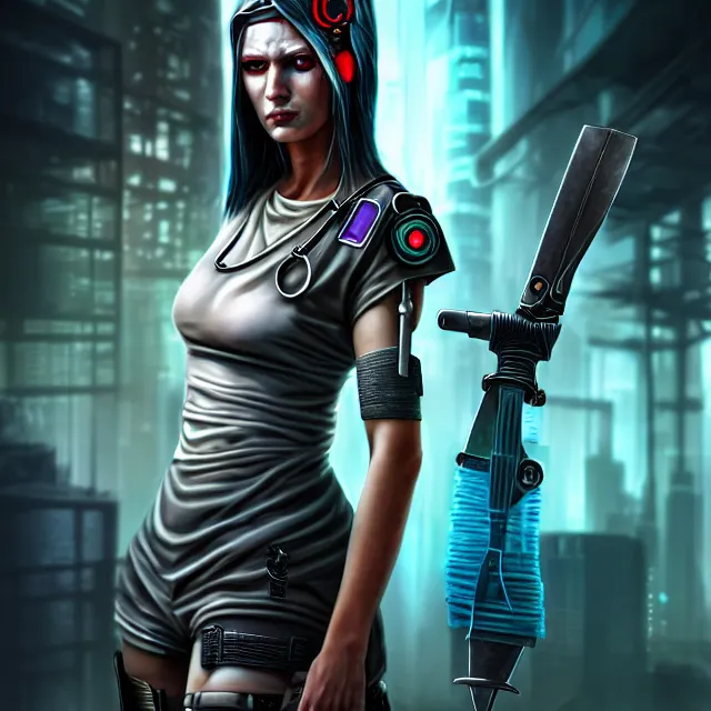 Image similar to cyberpunk nurse warrior, highly detailed, 4 k, hdr, smooth, sharp focus, high resolution, award - winning photo, anne stokes, photorealistic