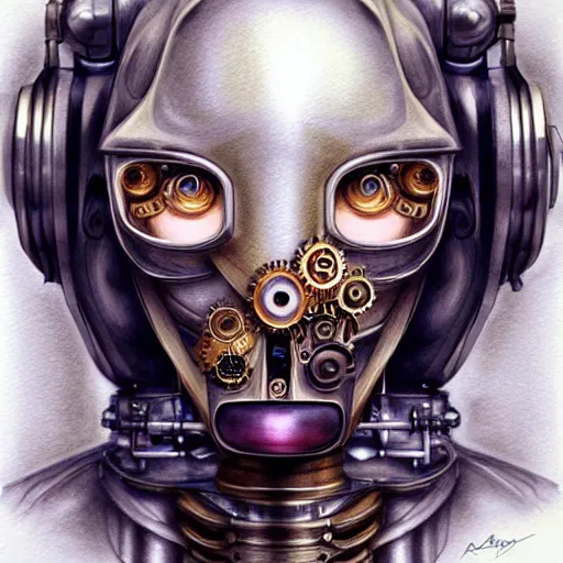 Prompt: hyper realistic pencil drawing of a steampunk robot , water color, full portrait, detailed, rim light, diffused, intricate, by anna dittmann,