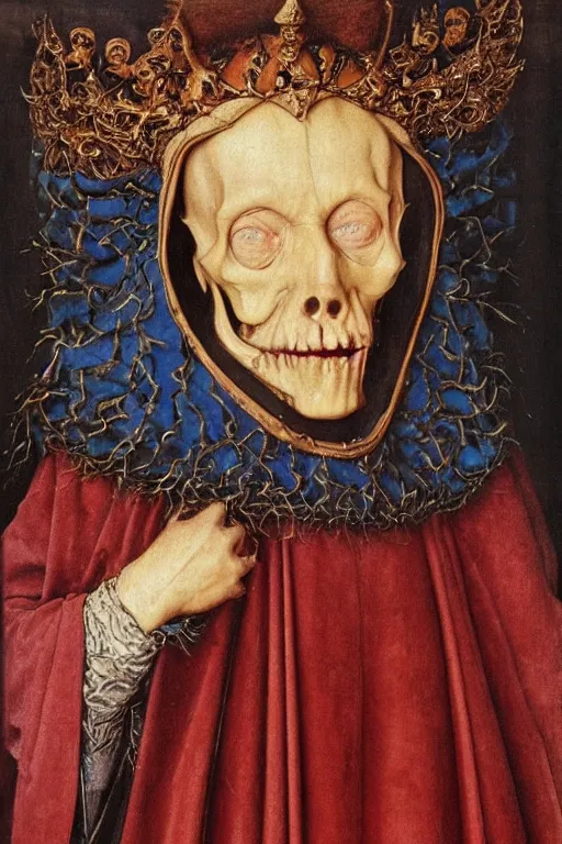 Image similar to portrait of ainz ooal gown, oil painting by jan van eyck, northern renaissance art, oil on canvas, wet - on - wet technique, realistic, expressive emotions, intricate textures, illusionistic detail