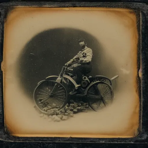 Image similar to underwater tintype photo of scuba driver riding a octopus