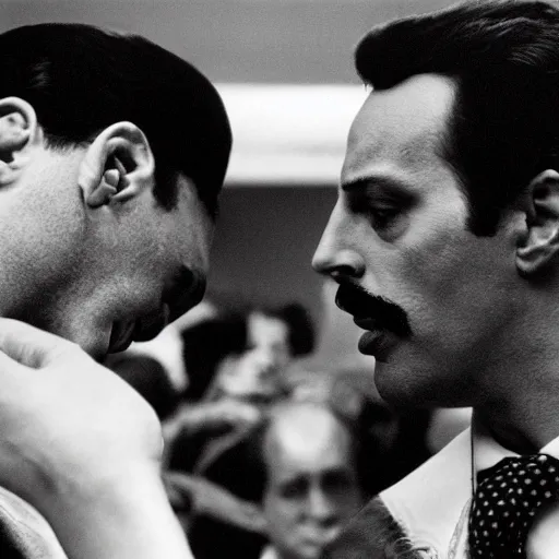 Image similar to freddie mercury asking saul goodman for help, award winning photography by don mccullin