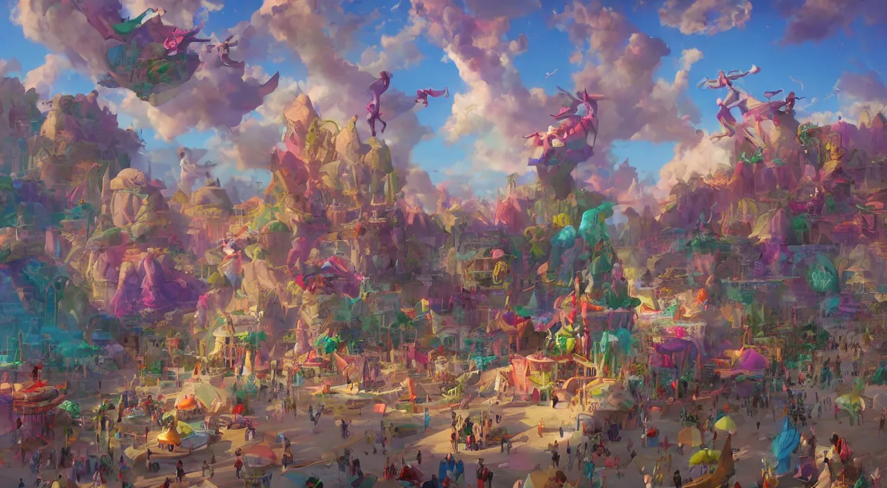 Image similar to bazaar zouk oriantal multicolorful sky shine place mosquet painting, sunny day, matte painting, bold shapes, hard edges, street art, trending on artstation, by huang guangjian and gil elvgren and sachin teng