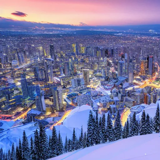 Image similar to a modern city on the top of a snow mountain