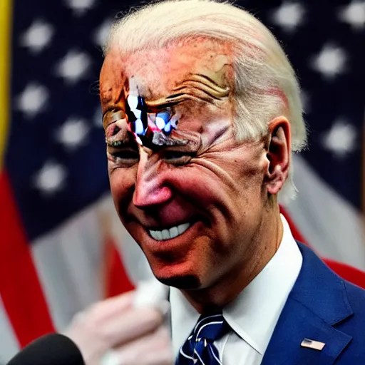 Image similar to Joe Biden crying offers you a piece of Swiss cheese